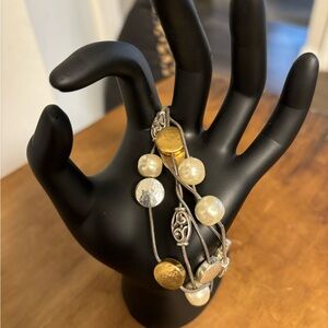 Brighton multi strand bracelet silver with gold and pearl